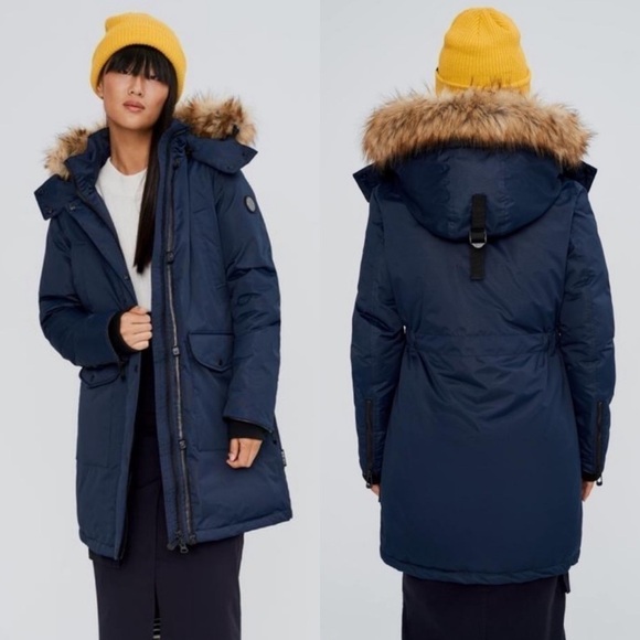 Noize Nora Faux Fur Trim Hooded Parka Jacket Navy Size XS - Picture 3 of 16